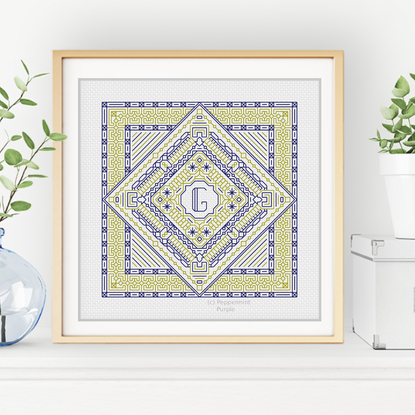 Middle Initial Blackwork Pattern by Peppermint Purple