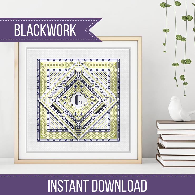 Middle Initial Blackwork Pattern by Peppermint Purple