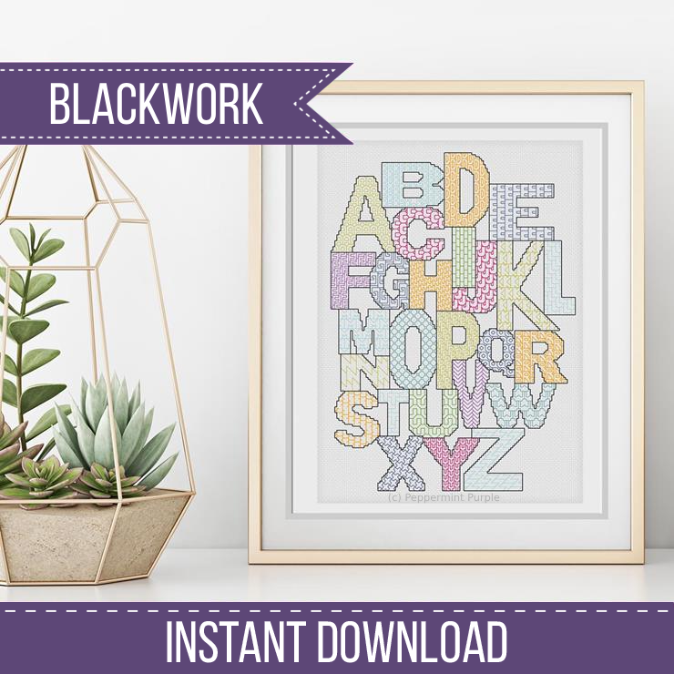 Alphabet Blackwork Pattern Blackwork Pattern by Peppermint Purple