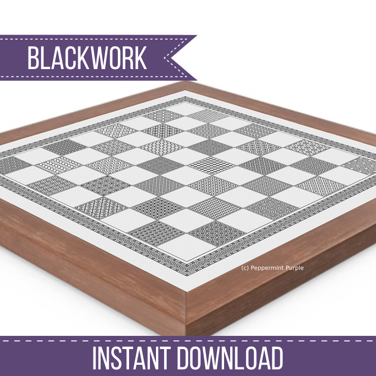 Blackwork Chessboard Blackwork Pattern by Peppermint Purple