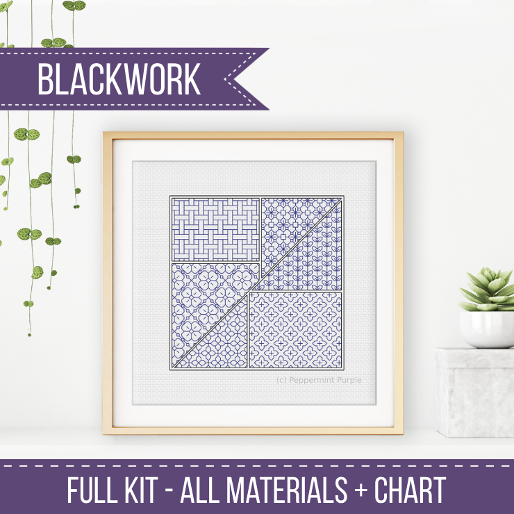 Blackwork Starter Kit - Tangram Blackwork Kit by Peppermint Purple