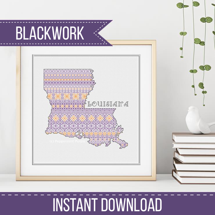 Louisiana Purple Gold Blackwork Blackwork Pattern by Peppermint Purple