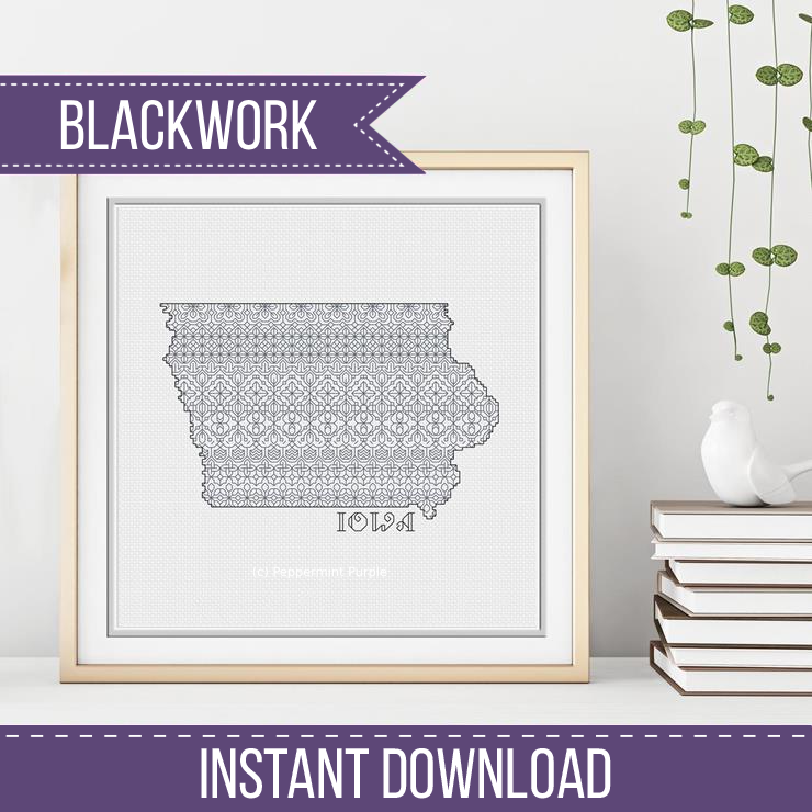 Iowa Blackwork Blackwork Pattern by Peppermint Purple