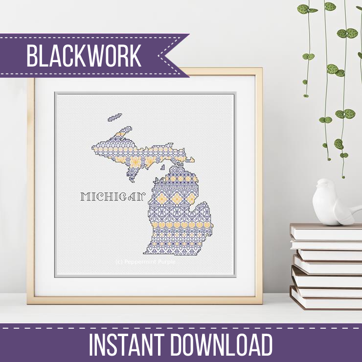 Michigan Blackwork Blackwork Pattern by Peppermint Purple