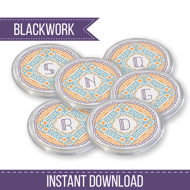 Initial Coasters Blackwork Pattern by Peppermint Purple
