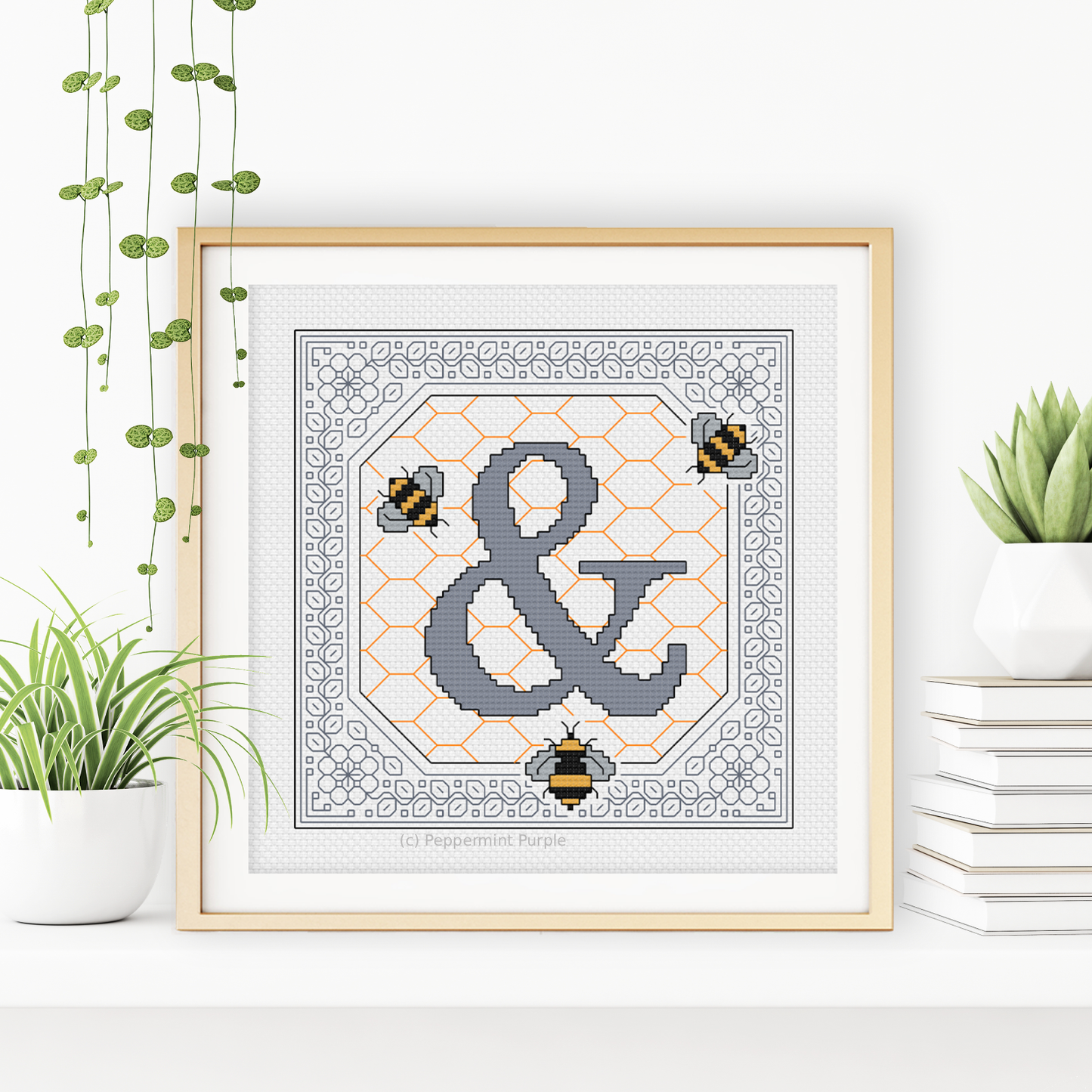 Bumble Bee Letters Blackwork Pattern by Peppermint Purple