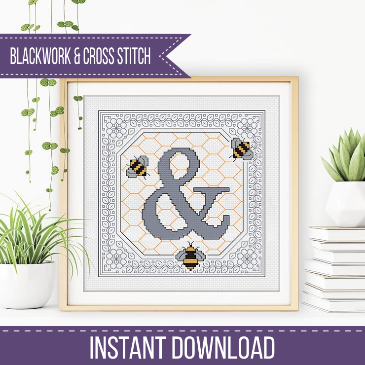 Bumble Bee Letters Blackwork Pattern by Peppermint Purple