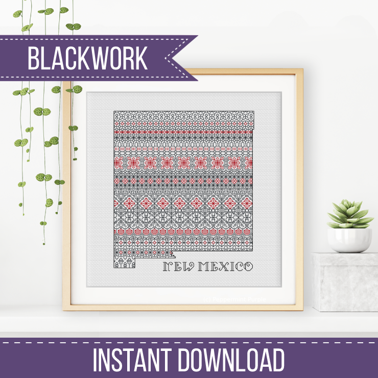 New Mexico - Red & Black Blackwork Pattern by Peppermint Purple