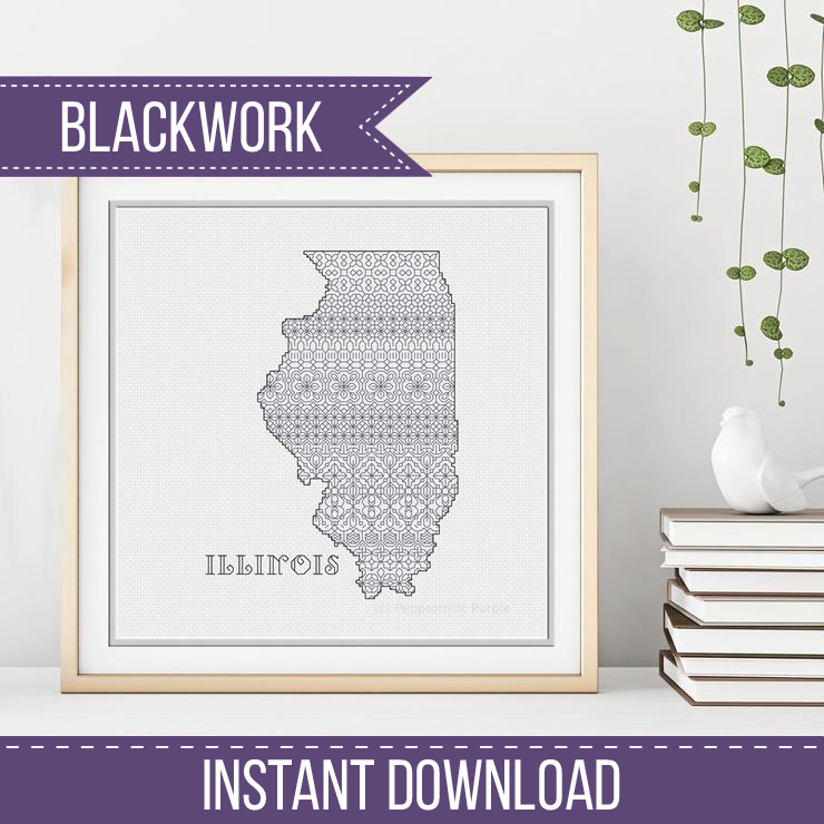 Illinois Blackwork Blackwork Pattern by Peppermint Purple
