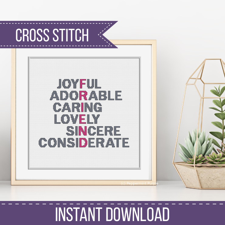 Friend Acrostic Cross Stitch Pattern by Peppermint Purple