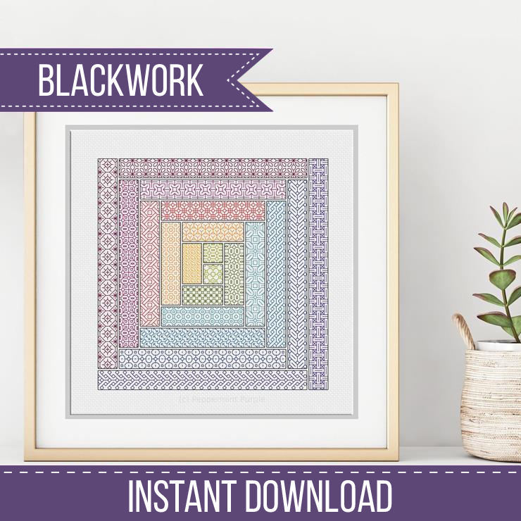 Log Cabin Blackwork Blackwork Pattern by Peppermint Purple