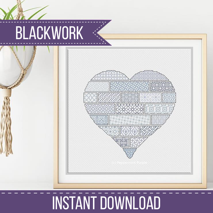 Blackwork Heart Pattern Blackwork Pattern by Peppermint Purple