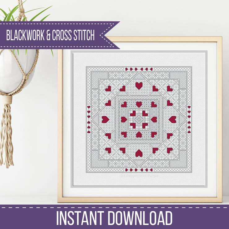 Blackwork Hearts Pattern Blackwork Pattern by Peppermint Purple