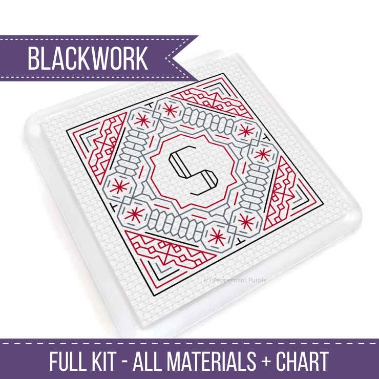 Blackwork Moroccan Coaster Kit Blackwork Kit by Peppermint Purple