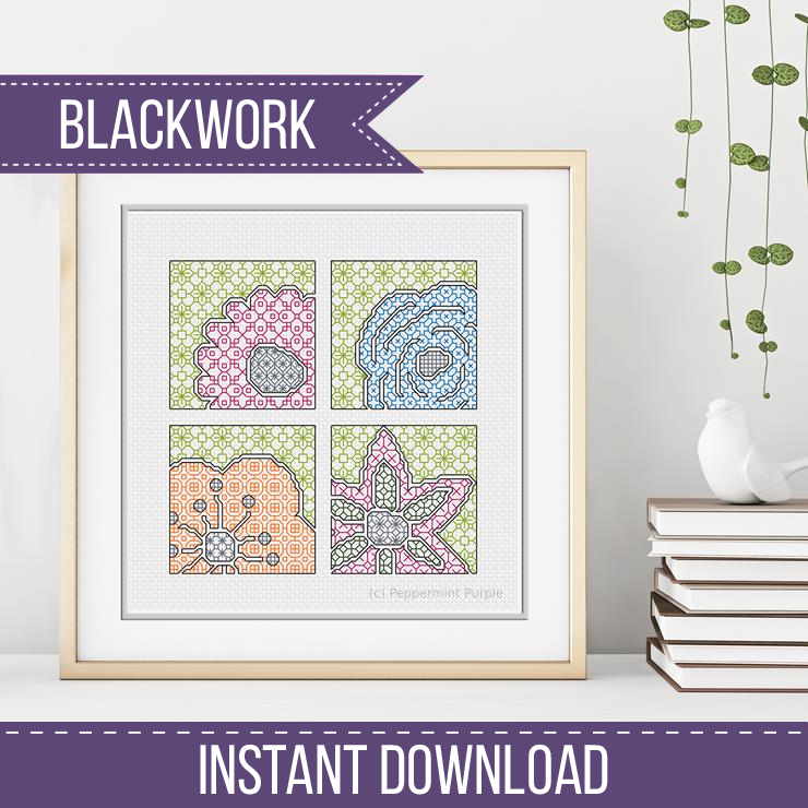 Bold Floral Coasters Blackwork Pattern by Peppermint Purple