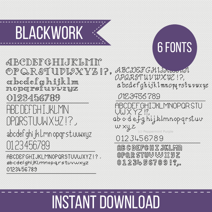 Backstitch Fonts Blackwork Font by Peppermint Purple