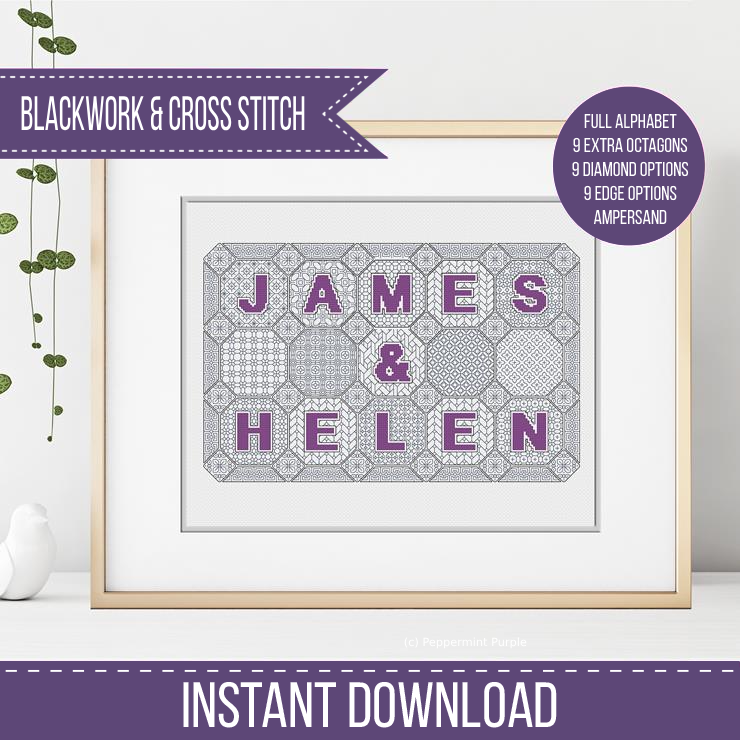 Octagon Design Set Blackwork Pattern by Peppermint Purple