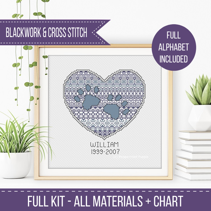 Paws on Your Heart Kit Blackwork Kit by Peppermint Purple