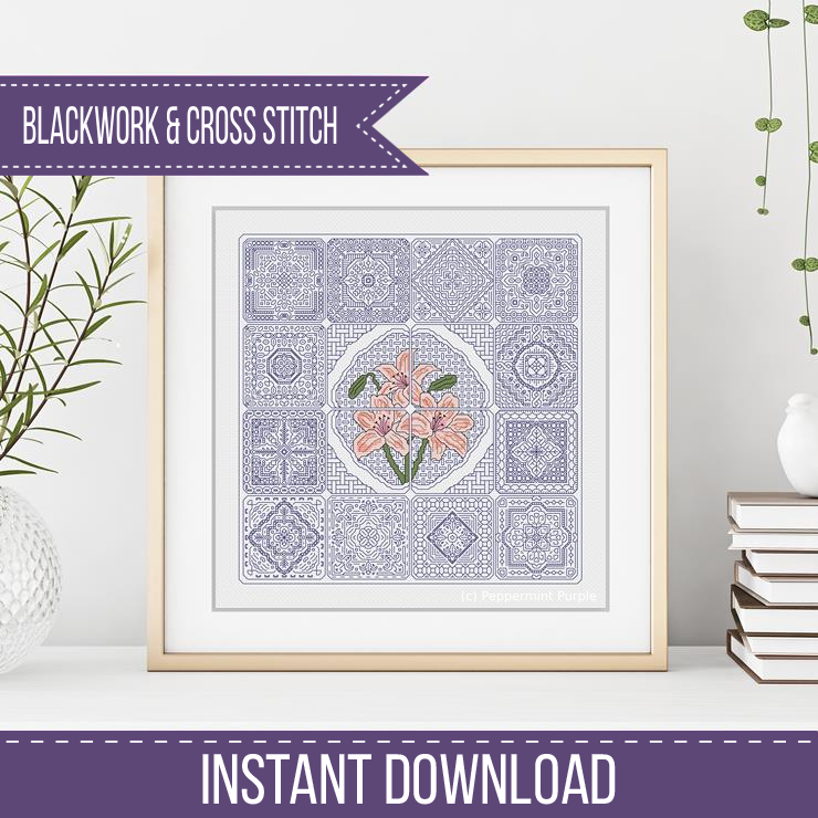 Dutch Tiles - Lily Blackwork Pattern by Peppermint Purple