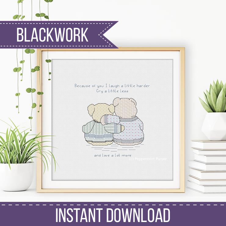 Blackwork Friendship Bears Blackwork Pattern by Peppermint Purple