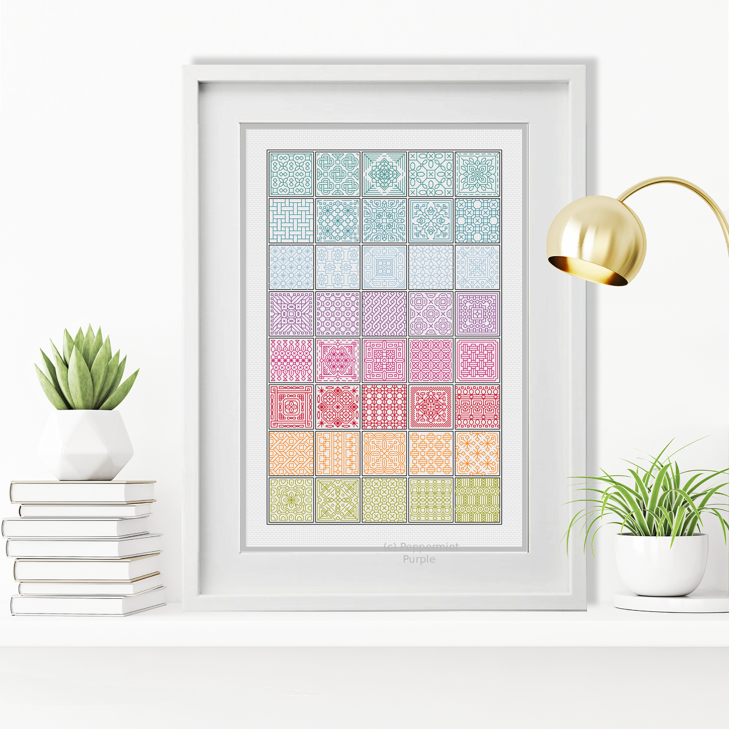 Rainbow Squares Blackwork Pattern by Peppermint Purple