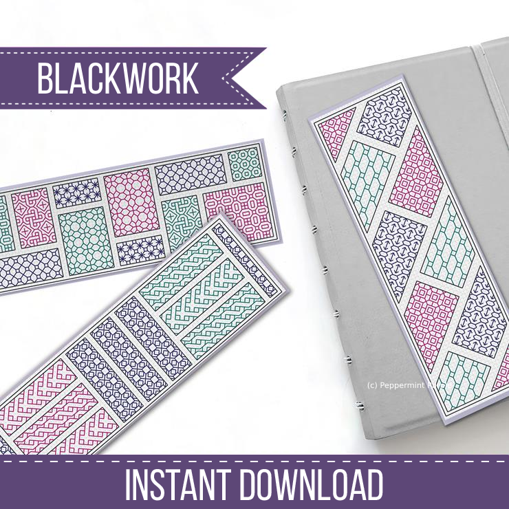 Geometric Bookmarks Blackwork Pattern by Peppermint Purple