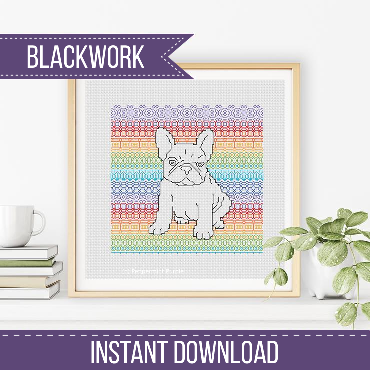 French Bulldog Blackwork Pattern by Peppermint Purple