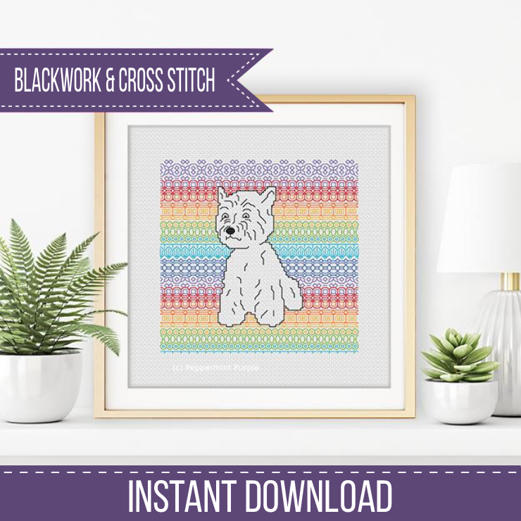 West Highland White Blackwork Pattern by Peppermint Purple