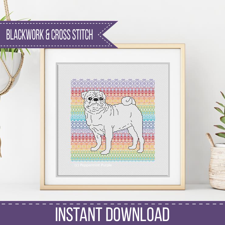 Pug Blackwork Blackwork Pattern by Peppermint Purple