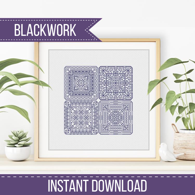 Dutch Tiles Mini Set 1 Blackwork Pattern by Peppermint Purple