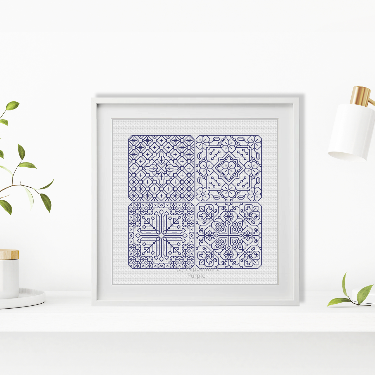 Dutch Tiles Mini Set 7 Blackwork Pattern by Peppermint Purple