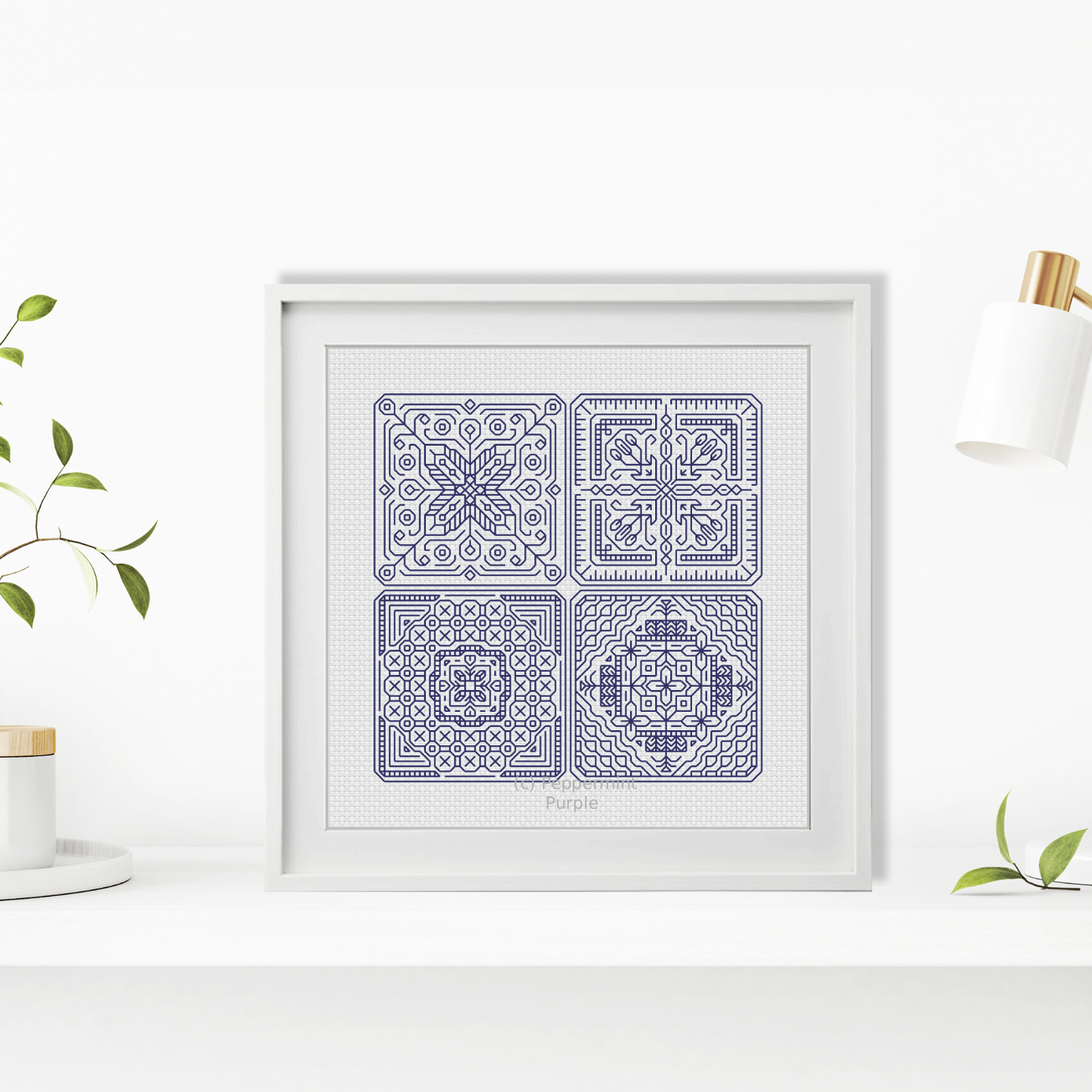 Dutch Tiles Mini Set 11 Blackwork Pattern by Peppermint Purple