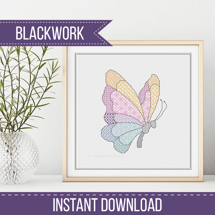 Butterfly Motif Blackwork Pattern by Peppermint Purple
