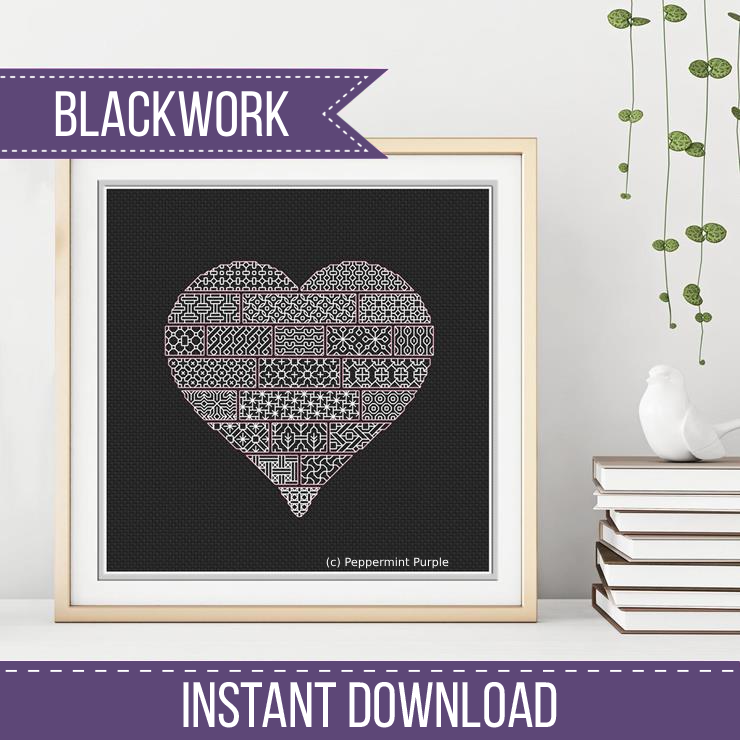 Heart On Black Blackwork Pattern by Peppermint Purple
