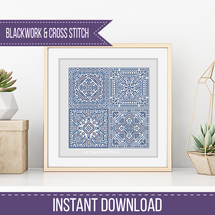 Turkish Tiles Mini Set 4 Blackwork Pattern by Peppermint Purple
