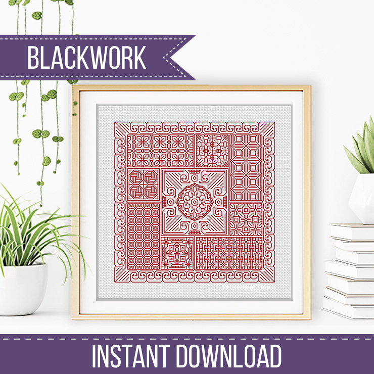 Relax in Coral Red Blackwork Blackwork Pattern by Peppermint Purple