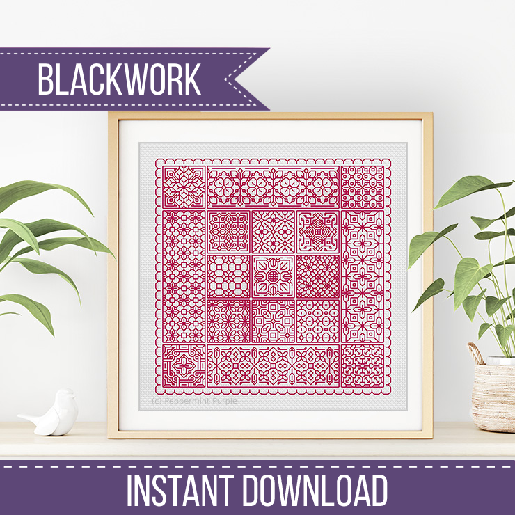 Relax in Cranberry Blackwork Blackwork Pattern by Peppermint Purple