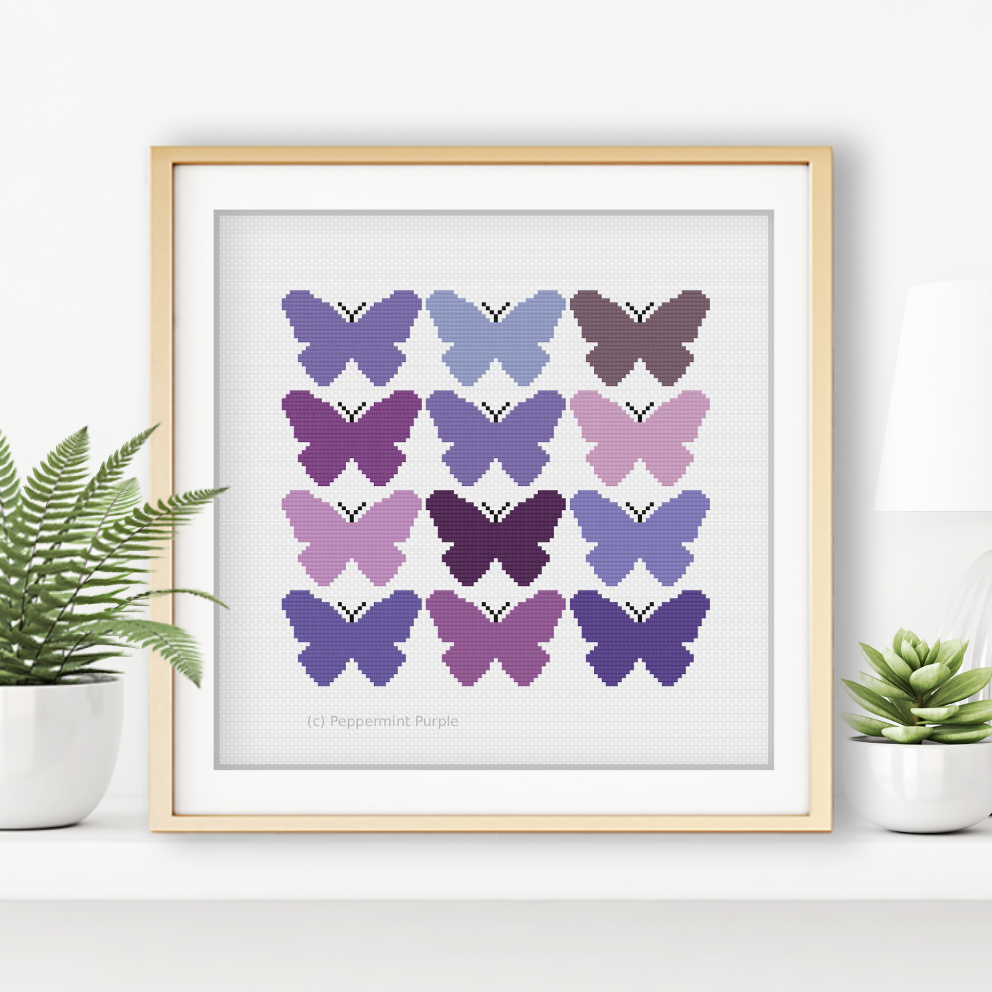 Purple Butterflies Cross Stitch Pattern by Peppermint Purple