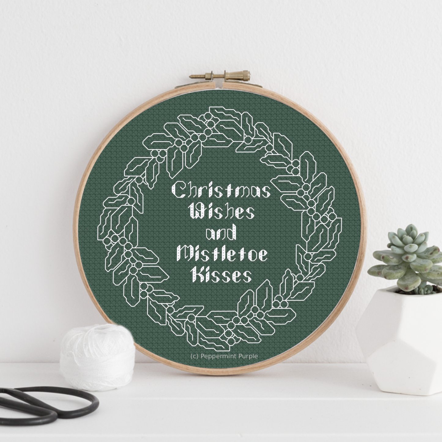 Mistletoe Kisses Blackwork Pattern by Peppermint Purple
