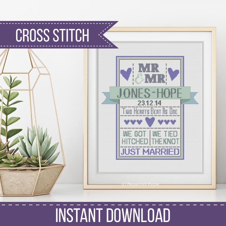 Mr & Mr Wedding Cross Stitch Pattern by Peppermint Purple