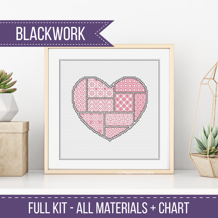 Blackwork Starter Kit - Heart Blackwork Kit by Peppermint Purple