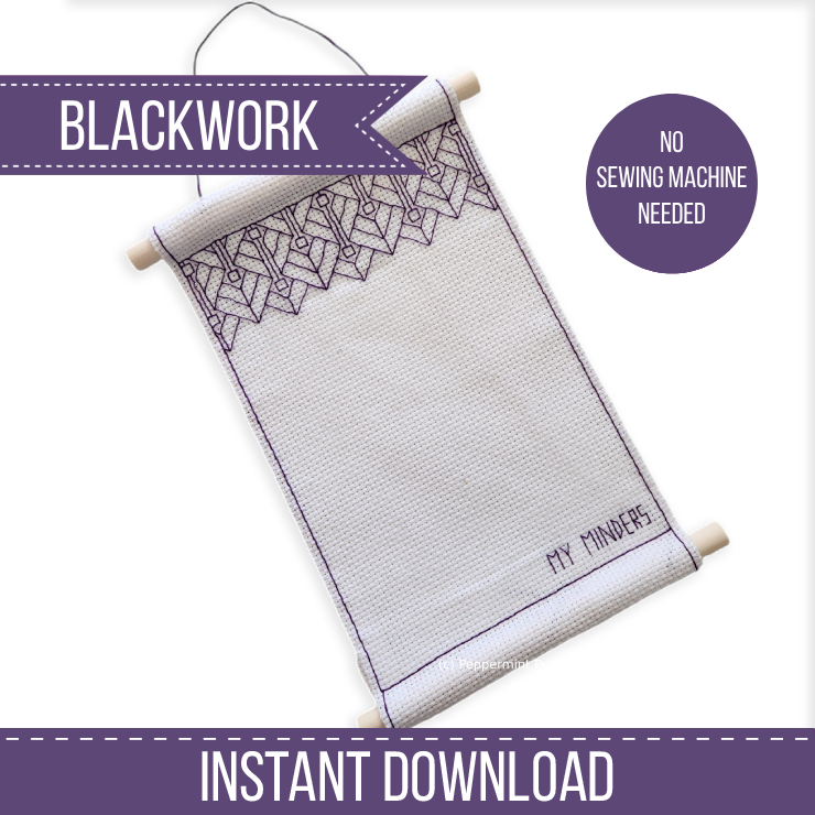 Needle Minder Wall Hanging Blackwork Pattern by Peppermint Purple