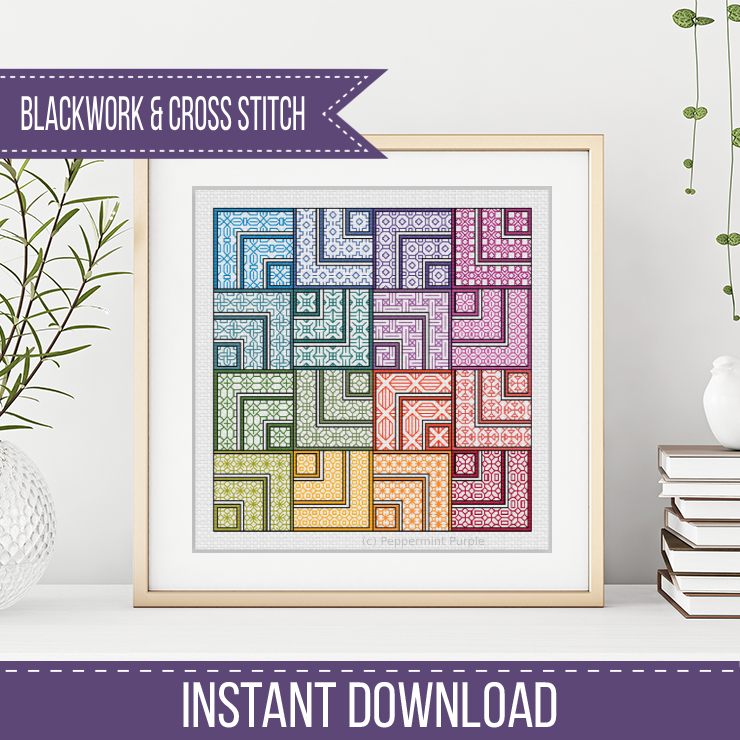 Colourful Corners Blackwork Pattern by Peppermint Purple