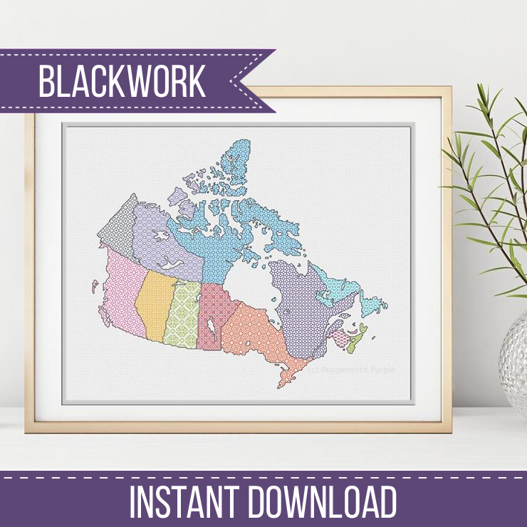 Canada Blackwork Map Blackwork Pattern by Peppermint Purple