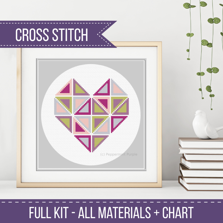 Geometric Heart Kit Cross Stitch Kit by Peppermint Purple