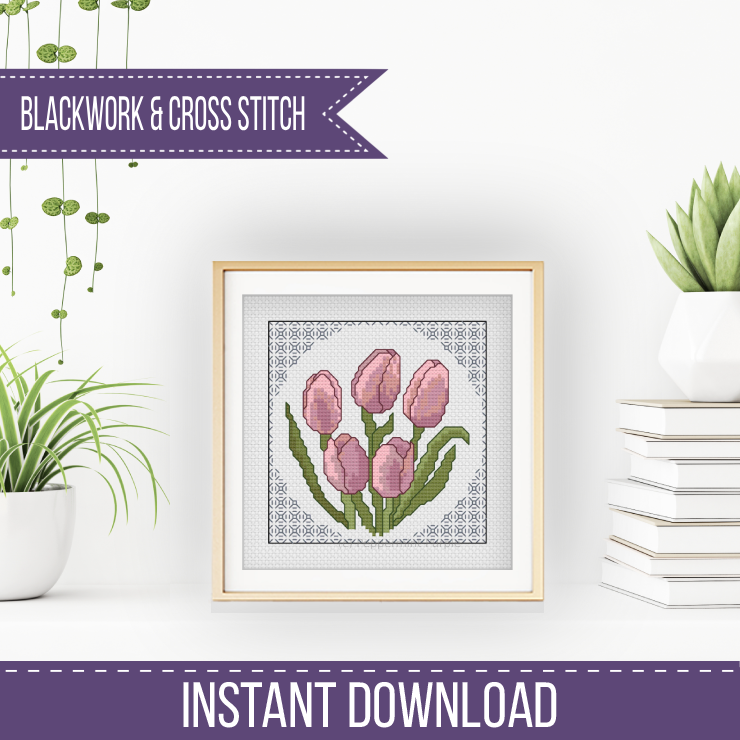 Centre Stage - Tulips Blackwork Pattern by Peppermint Purple