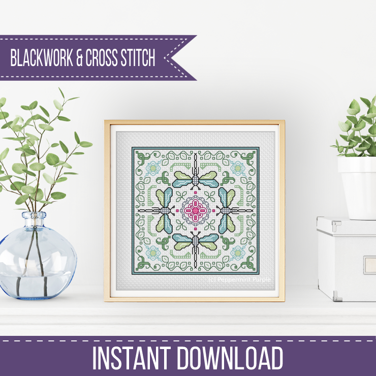 Centre Stage - Dragonfly Blackwork Pattern by Peppermint Purple