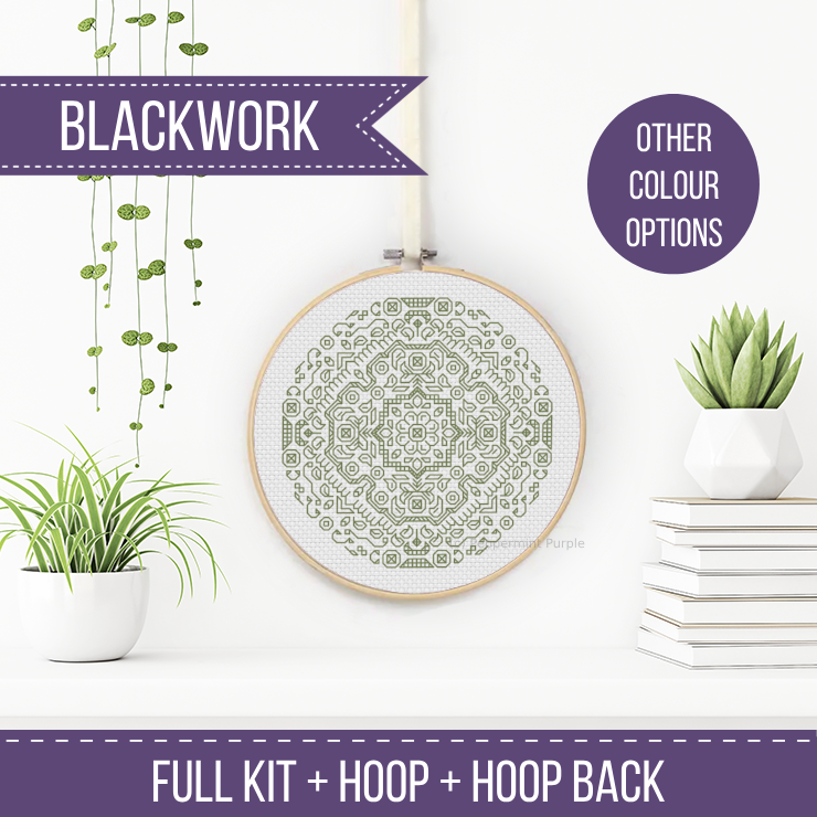 Mandala Hoop Kit Blackwork Kit by Peppermint Purple