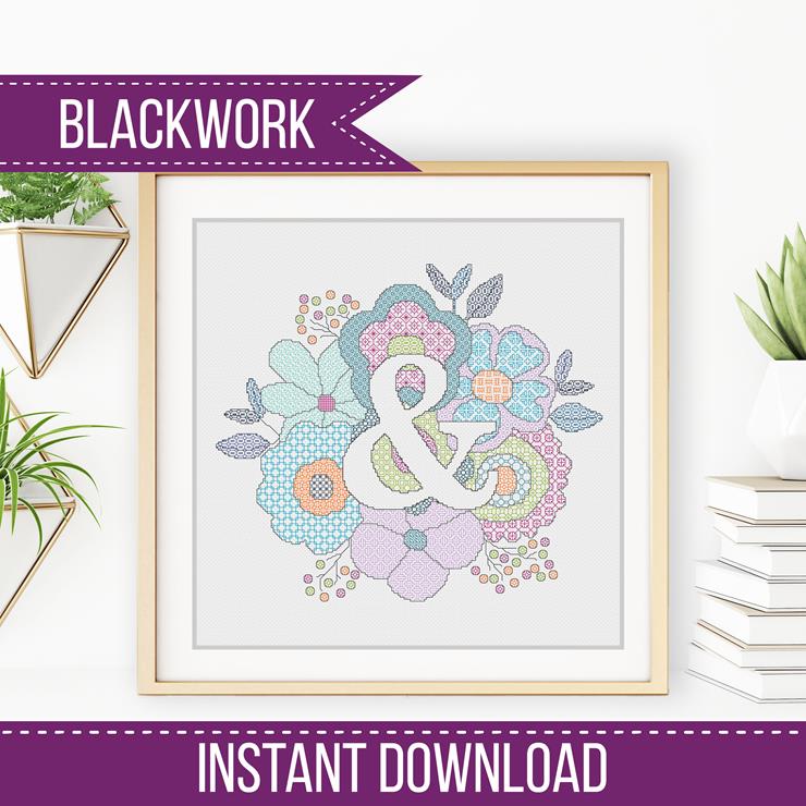 Floral Letters Blackwork Pattern by Peppermint Purple