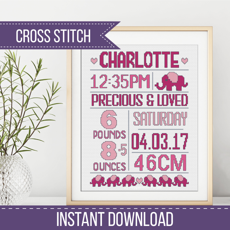 Baby Girl Cross Stitch Pattern by Peppermint Purple